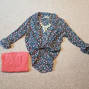 Hollister| floral, button up shirt.